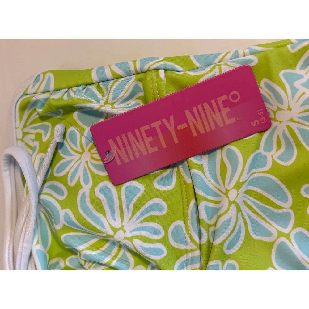 Ninety-Nine‎ Floral One-Piece Swimsuit Halter Neck Green & White Juniors Small